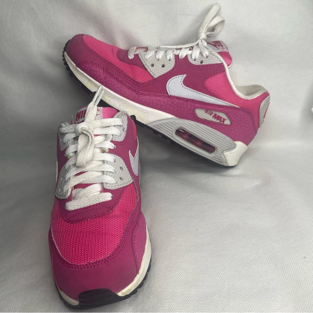 Nike Air Max 90 ‘13 GS Sneakers Youth US 5Y Textured Leather Elephant Pink White - Picture 1 of 16